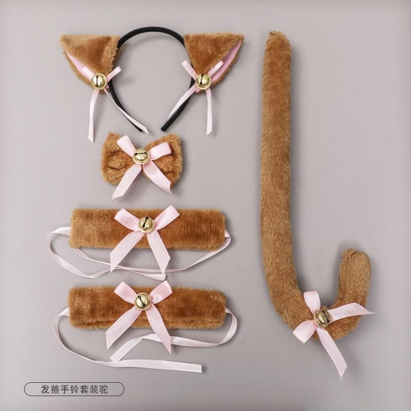 Cat Ear Headband With Plush Bell Set Cosplay Accessory Anime Girl Costume Maid Tail Prop