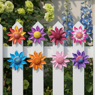 8 st Metall 3D Blomster Väggdekorationer i Vintage-stil, Färgstarka Järnkonst Skulpturer, Lämpliga För Inomhus- och Utomhusdekoration, Trädgårdsdekoration