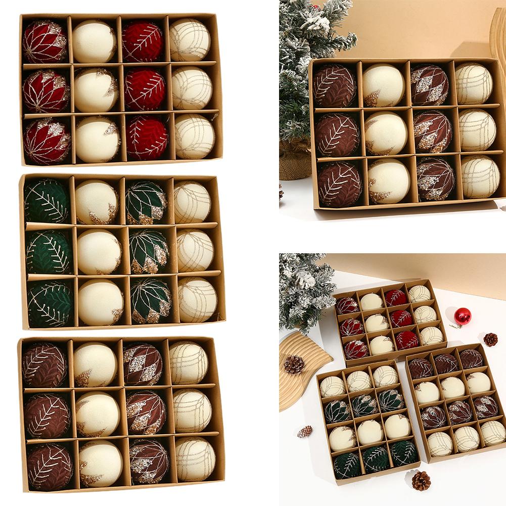 Holiday Tree Decorations Flocked Balls Decor Christmas Celebrations Brown white Complete Set Of Ornaments Easy To Hang Ornaments