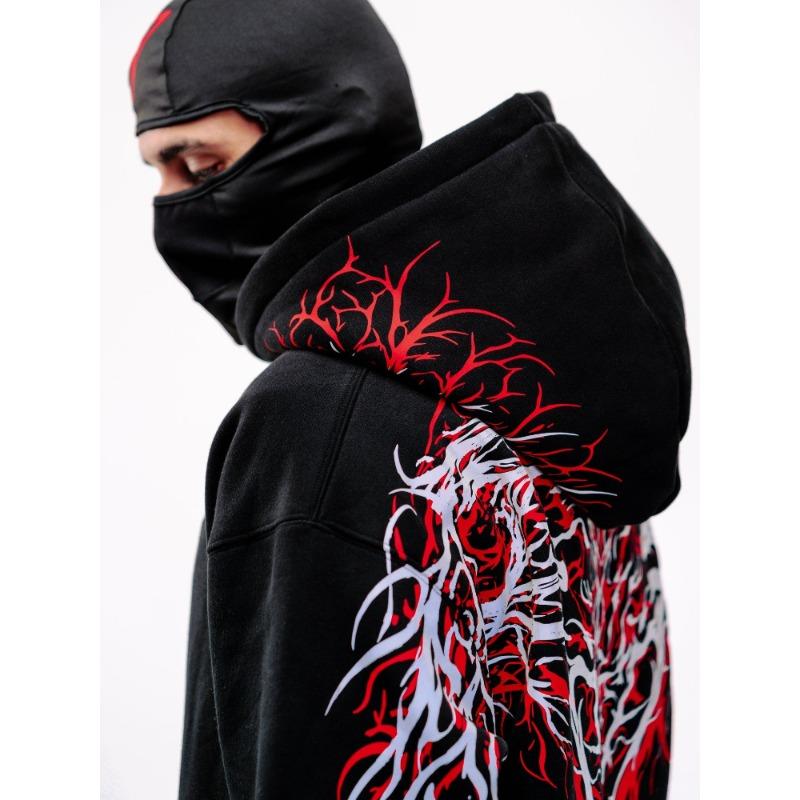 Felpa con Cappuccio Riflettente Stampa Gotica Uomo Donna Harajuku Streetwear Oversize Nera Felpa con Cappuccio Hip Hop Pullover Top Nuovo
