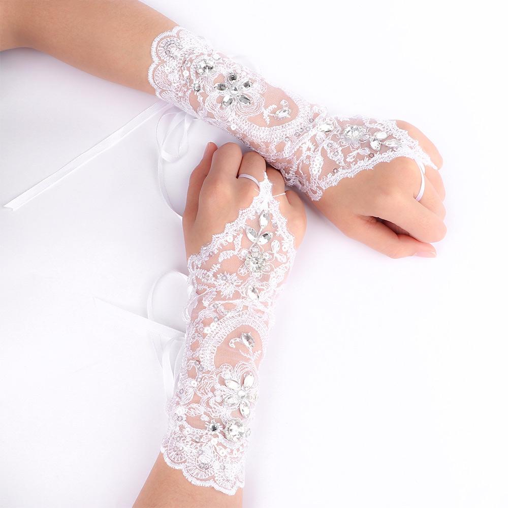 Popular Dress Bride Wedding Beads Rhinestone Fingerless Gloves Short Gloves Lace