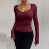 Women's Fashion Long Sleeve U-Neck Knitted Bottoming Top