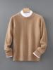Men's Round Neck Jacquard Wool Sweater - Thick Casual Knitwear for Autumn/Winter