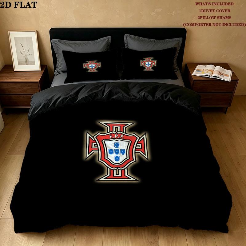 Portugal National Football Team Pattern Bedding Quilt Set Home Decoration Gift (1 * duvet cover + 2 * pillowcase without core)