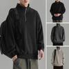 Herr Höst Vinter Sweatshirt Halv Dragkedja Ståkrage Retro Enfärgad Dubbelsidig Sammet Lös Pullover Långärmad Topp för Skola Dejting Och Resor