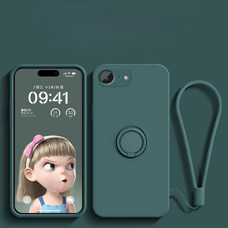 

Для iPhone 16E 16 E жидкий силиконовый чехол-подставка для телефона для iPhone SE 4 2025 SE4 5G ремешок магнитный мягкий чехол из ТПУ чехол For iPhone 16E темно-зеленого