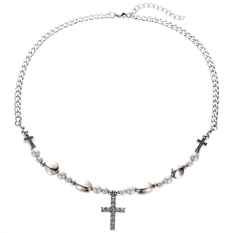 

Fashion Cross Pendant Necklace Hip Hop Punk Choker Chain Clavicle Chain Necklace Popular Jewelry for Women Girls 1
