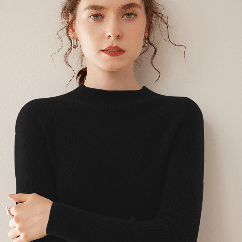 Women's Cashmere Striped Pullover - Slim-Fit Half-High Neck Knitwear for Autumn & Winter