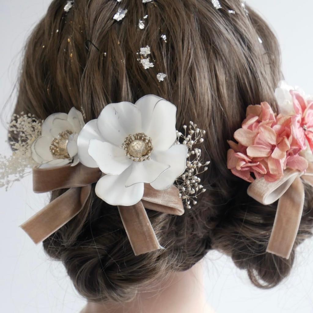 Lomeri Dried Flower and Anemone Hair Ornaments x8 [Lomeri] (Pink)