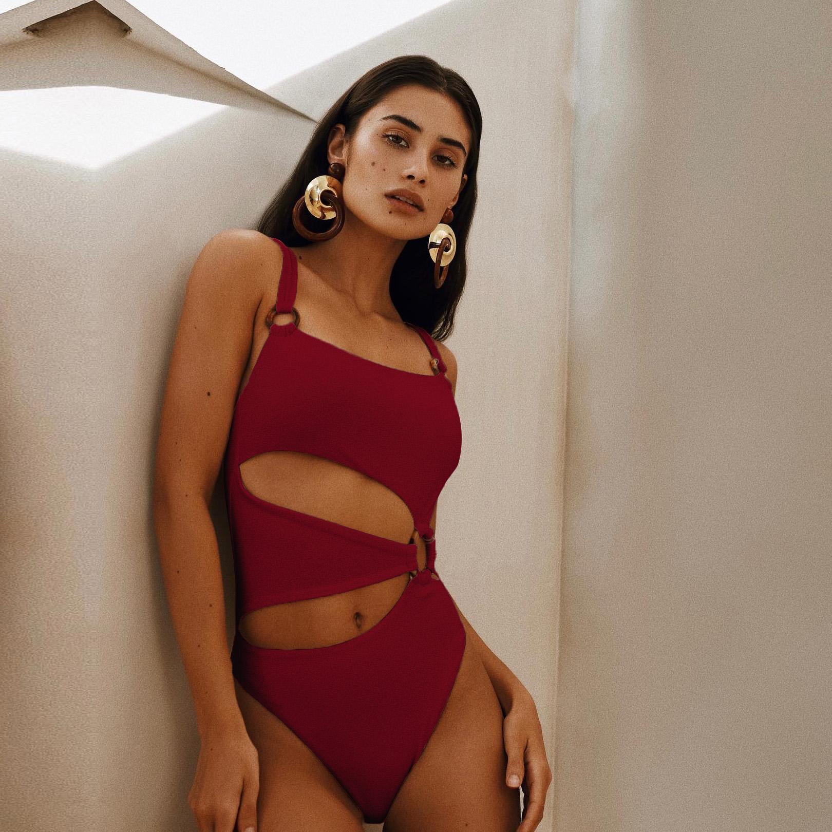 

Женский сплошной цвет, тонкий купальник, комплекты бикини L красный