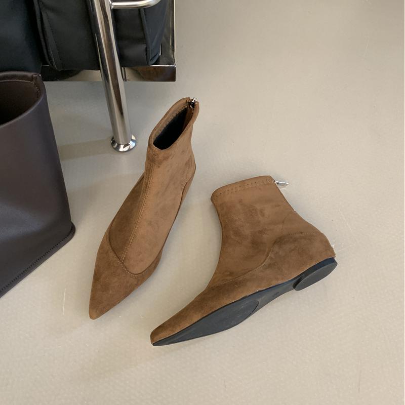 Fashion SUOJIALUN 2025 New Brand Women Ankle Boots Fashion Pointed Toe Ladies Slides Zipper Ladies Elegant Short Boots Low Wedge Heel Sh