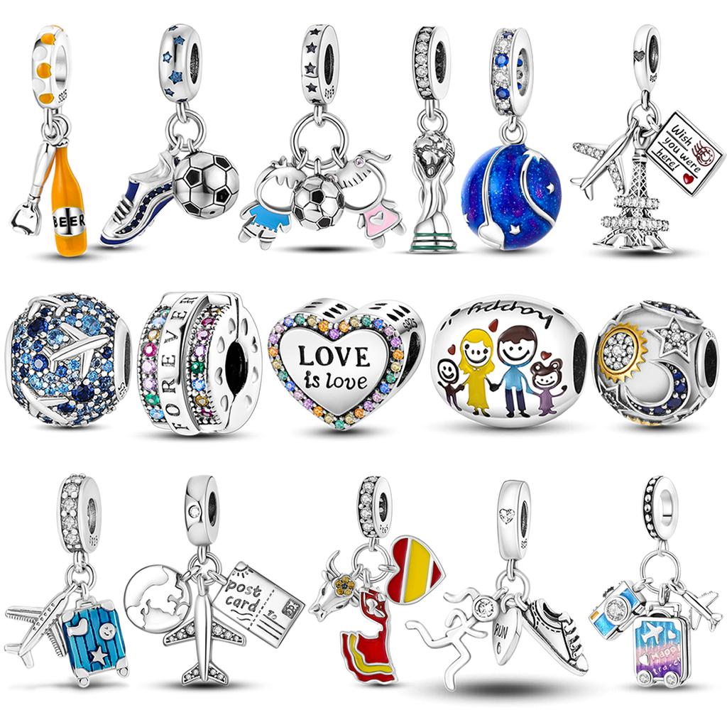 Copper Love Football Cup Charms Bead Family Travel Beer Sport Pendants Fit Bangle Bracelet Necklace Jewelry