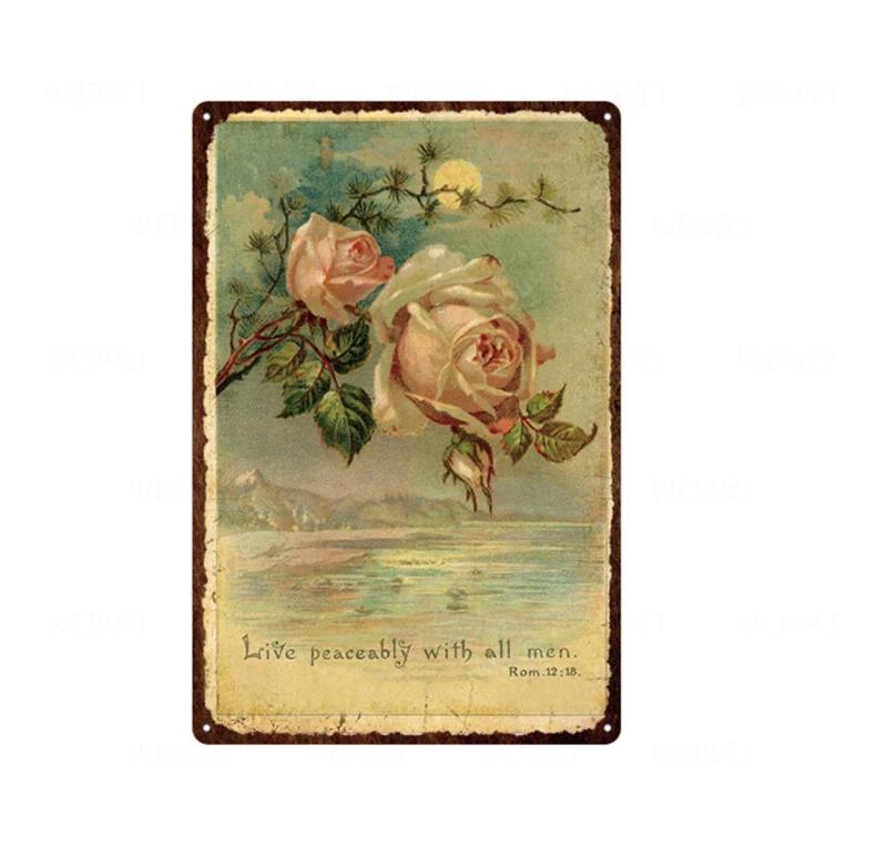 Flower Vintage Shabby Metal Tin Sign Artistic Tin Painting Indoor Home Living Room Decor Pin Up Man Cave Wall Sticker Tin Pla