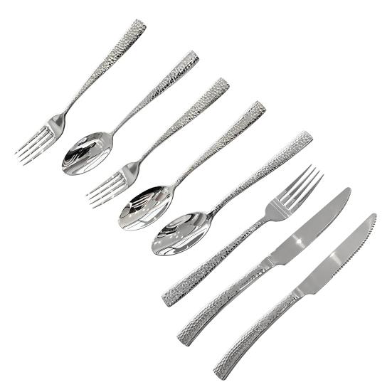 Tavola Occorrente Cibo Occidentale Acciaio Inossidabile Coltello da Bistecca Seghettato Forchetta con Punte Affilate Cucchiaio Curvo Lavabile in Lavastoviglie Texture Martellata