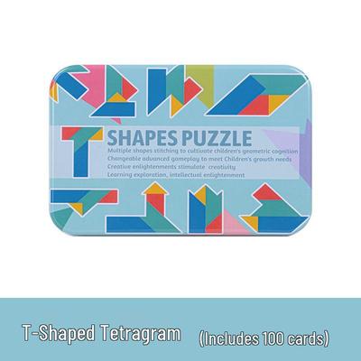 Colorful Tin Box Tangram: 4-Piece Early Education T-Puzzle Toy for Kids