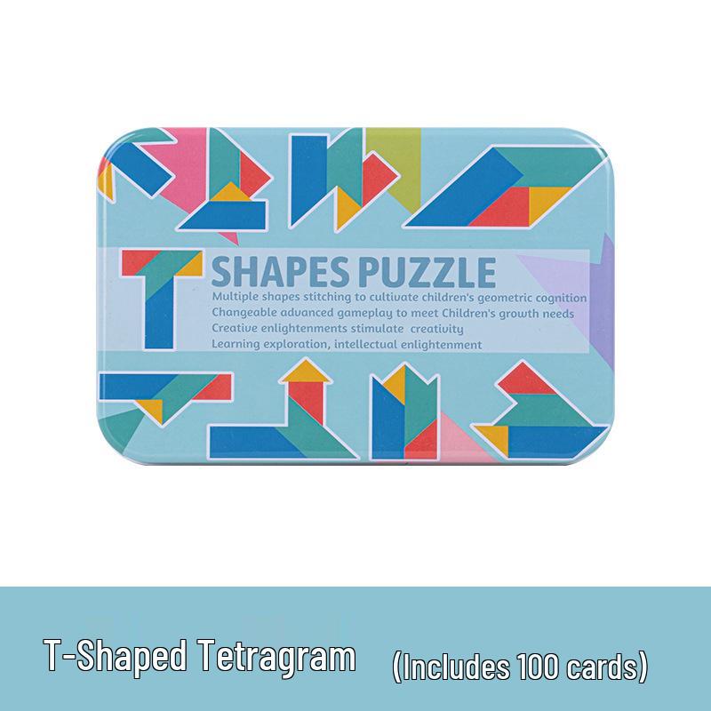 Colorful Tin Box Tangram: 4-Piece Early Education T-Puzzle Toy for Kids