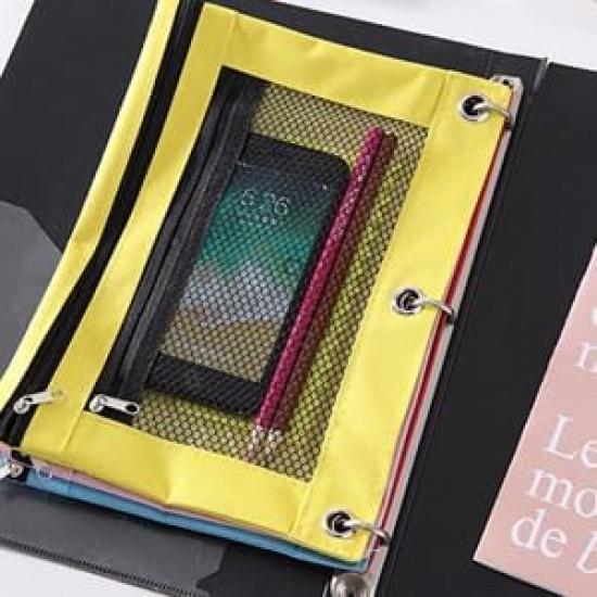 3 Ring Binder Pencil Pouch, 2 Pack Pencil Pouches with Zipper-Pencil Case with Double Pocket and Mesh Window (Purple&Red)
