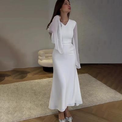 Wiosenne i jesienne sukienki damskie Moda Temperament Eleganckie sukienki z dekoltem w serek i długim rękawem