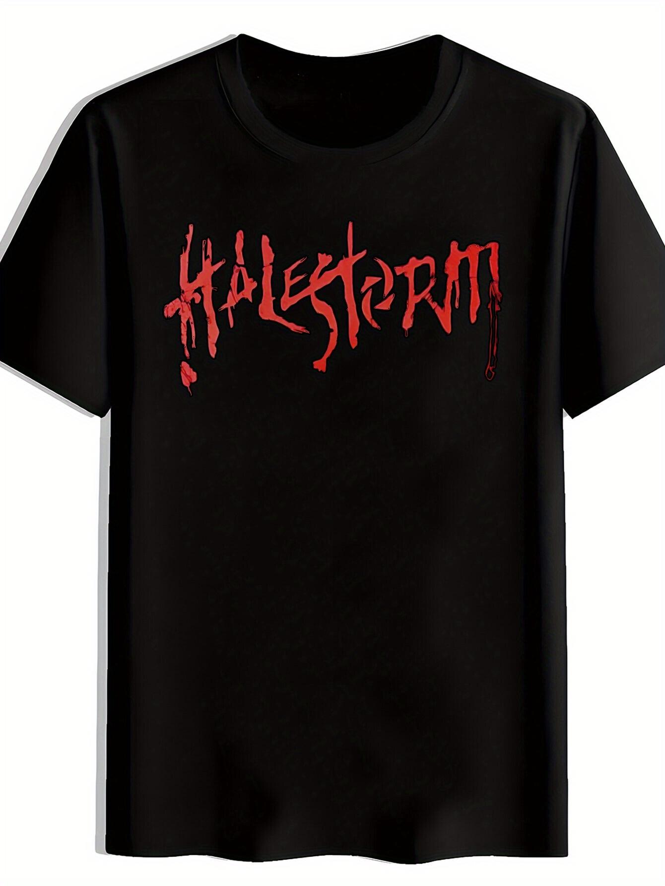 Black T-shirt with Bold Red HALESTORM Graphic Print - Casual Crew Neck L