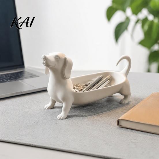 Creative Dog Statue Decor Dachshund Jewelry Tray, Decorative Storage Organizer for Rings Earrings And Keys, Tray Cute Resin Animal Figurine