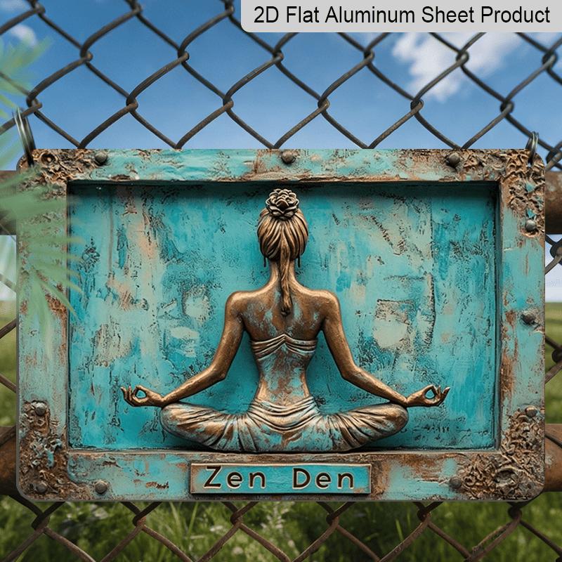 2D Flat, 12x8 Inch Zen Yoga Metal Wall Art Sign - Bohemian Turquoise & Distressed Aluminum Zen Den Decor Suitable for Home Gym Studio, Meditation 20*30cm