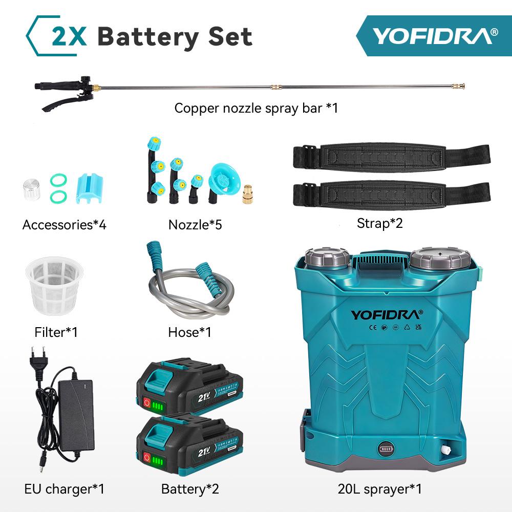 Yofidra Spruzzatore Elettrico 20L Alta Capacità Zaino Spruzzatore per Prato e Giardino Strumenti Elettrici Per Batteria Makita 21V Pin