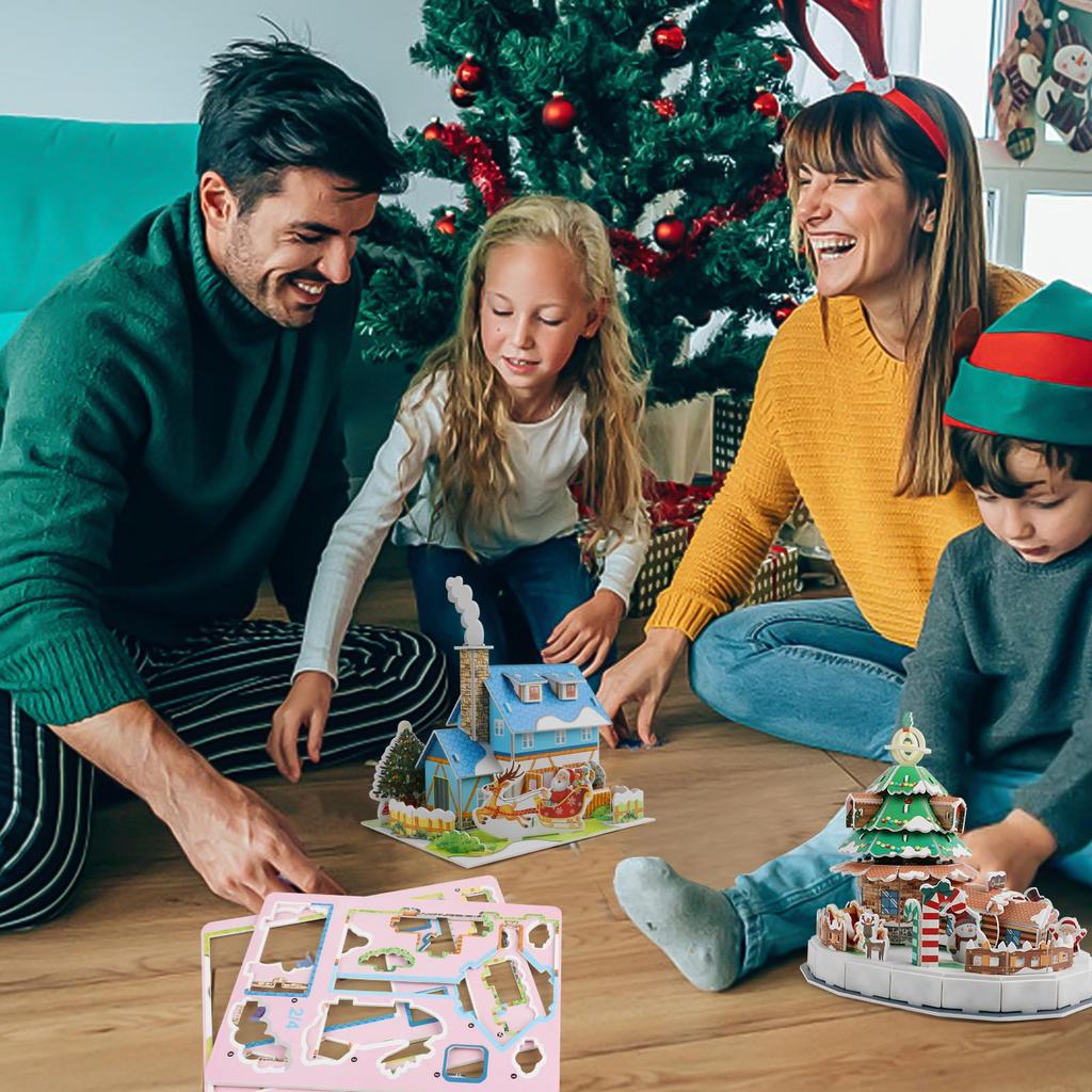 FINGOOO Christmas 3D Puzzle 3D Prize Craft Model Assembly Present Gift Miscellaneous Figurine DIY Instruction Manual Included (House B)