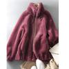 Double-sided Plush Women's Mid-length Loose Zipper Coat Hooded Thick Plush Coat for Women