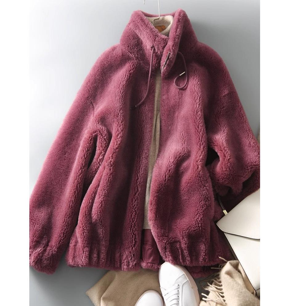 Double-sided Plush Women's Mid-length Loose Zipper Coat Hooded Thick Plush Coat for Women