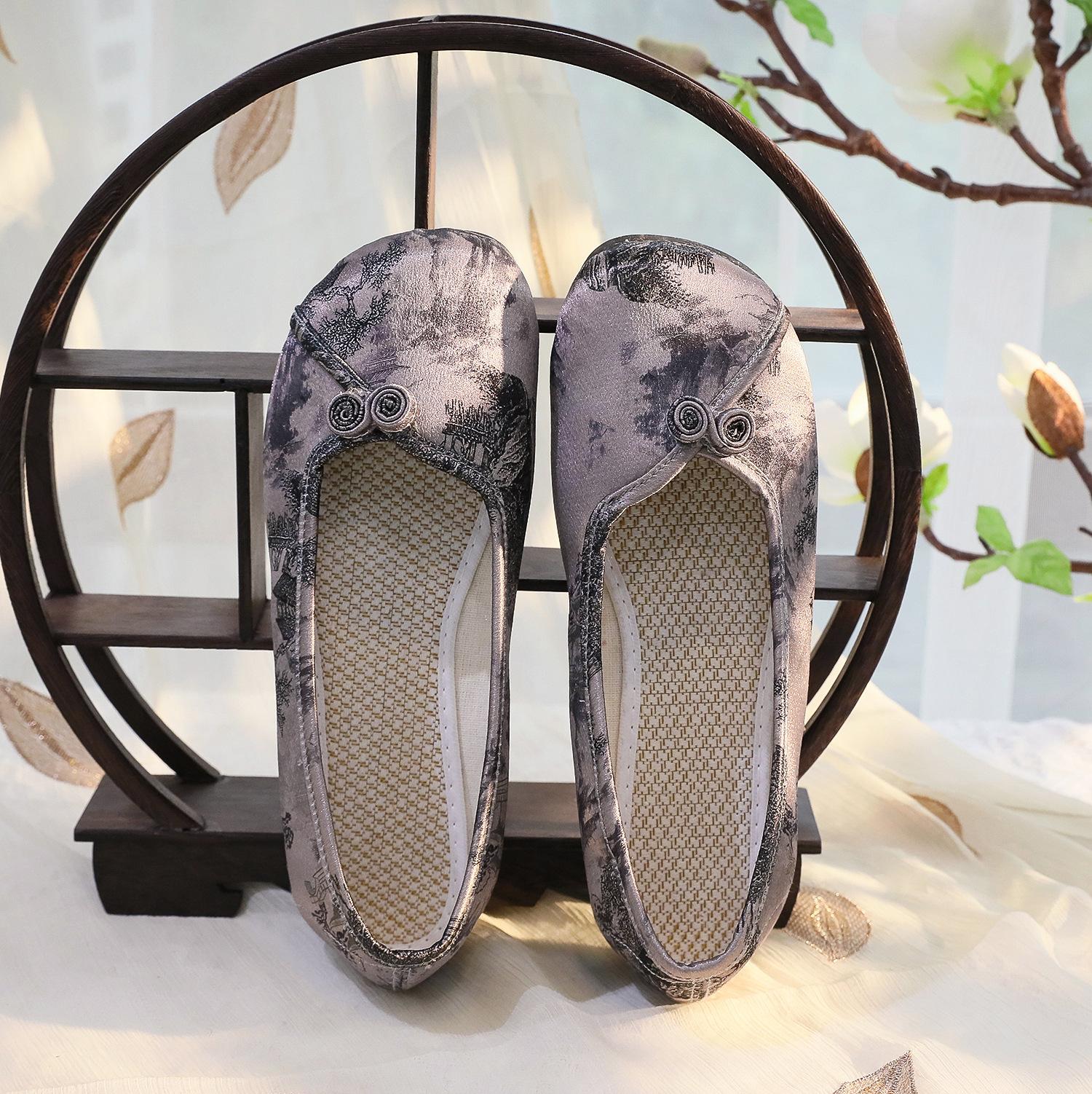 

Туфли из ткани Old Beijing, женская обувь, мягкая подошва, нескользящая женская обувь, повседневная обувь с одной педалью, рабочая обувь, подошва из коровьих сухожилий, вышитая обувь 35 серый