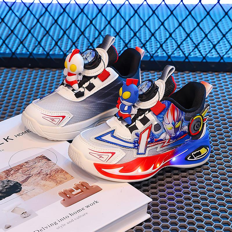 Dětské boty Chlapecké tenisky Podzim 2025 Nové svítící boty pro tátu Prodyšné Ultraman Chlapecké spínací přezky