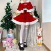 Jesienno-zimowa śliczna świąteczna czerwona szalowa sukienka kobiety słodki pluszowy Patchwork sznurkiem Mini sukienka na imprezę kobieta Kawaii płaszcz Vestido