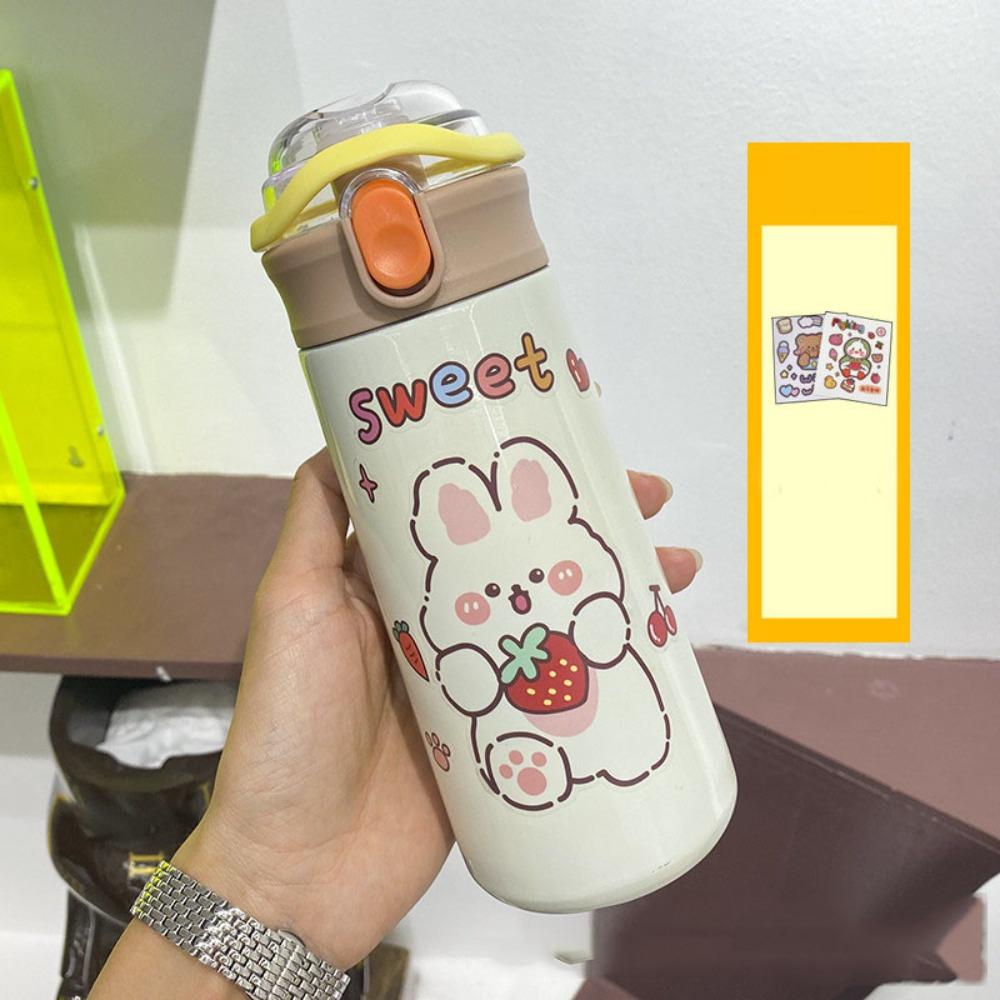 With Straw Cartoon Insulated Water Bottle Large Capacity Thermos Tumbler Car Vacuum Flask  Children