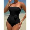 Sexy con cintura a fiore 3D Bandeau Costume da bagno intero da donna Taglio alto gamba Monokini Costume da bagno K5603