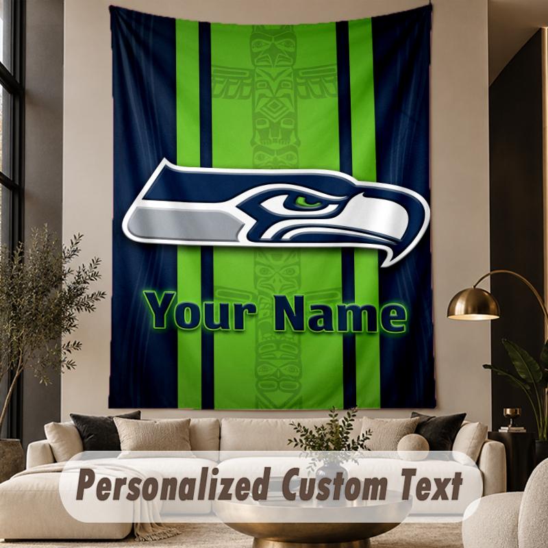 Custom Text Tapestry Seattle Seahawks Print Wall Tapestry Indoor Living Room Wall Decor
