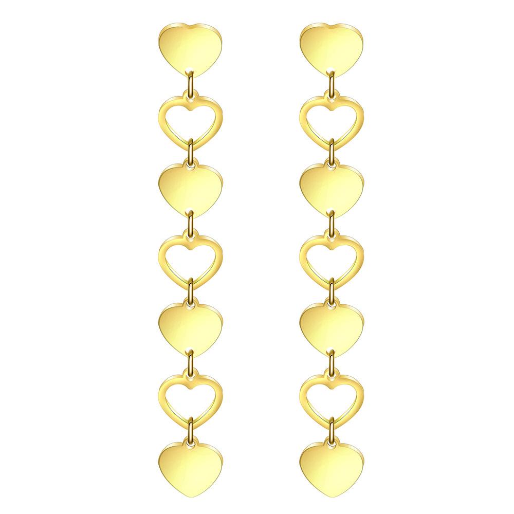 Heart-Shaped Stainless Steel Tassel Earrings for Women – Symmetrical 52mm Design золотой