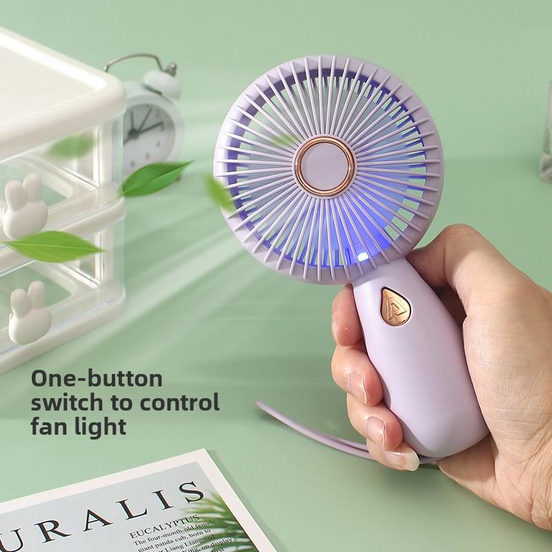 Simple Handheld Small Fan with LED Portable Small Fan USB Rechargeable Electric Fan