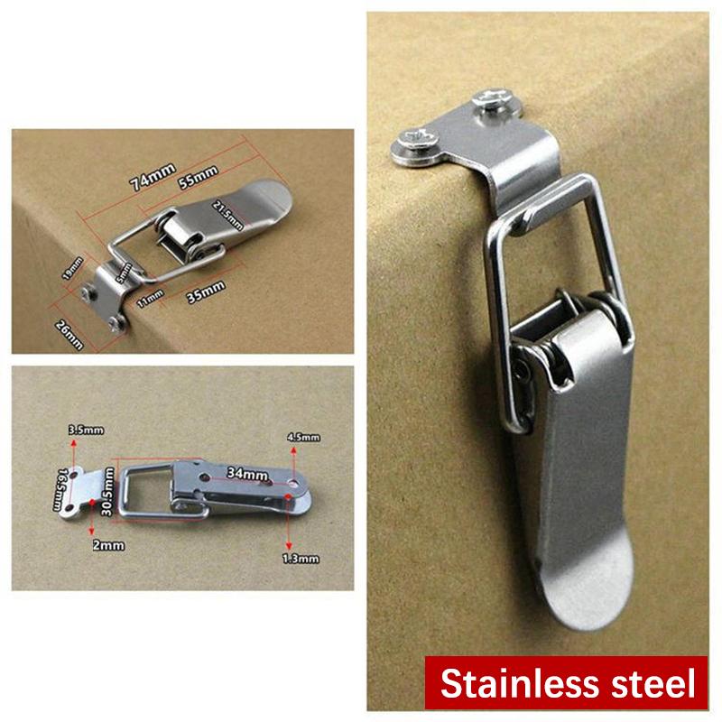 Stainless Steel Spring Loaded Draw Toggle Latch Clamp Clip Silver Hasp Latch Catch Clasp 90 Degrees Duck-Mouth Buckle Hook Lock