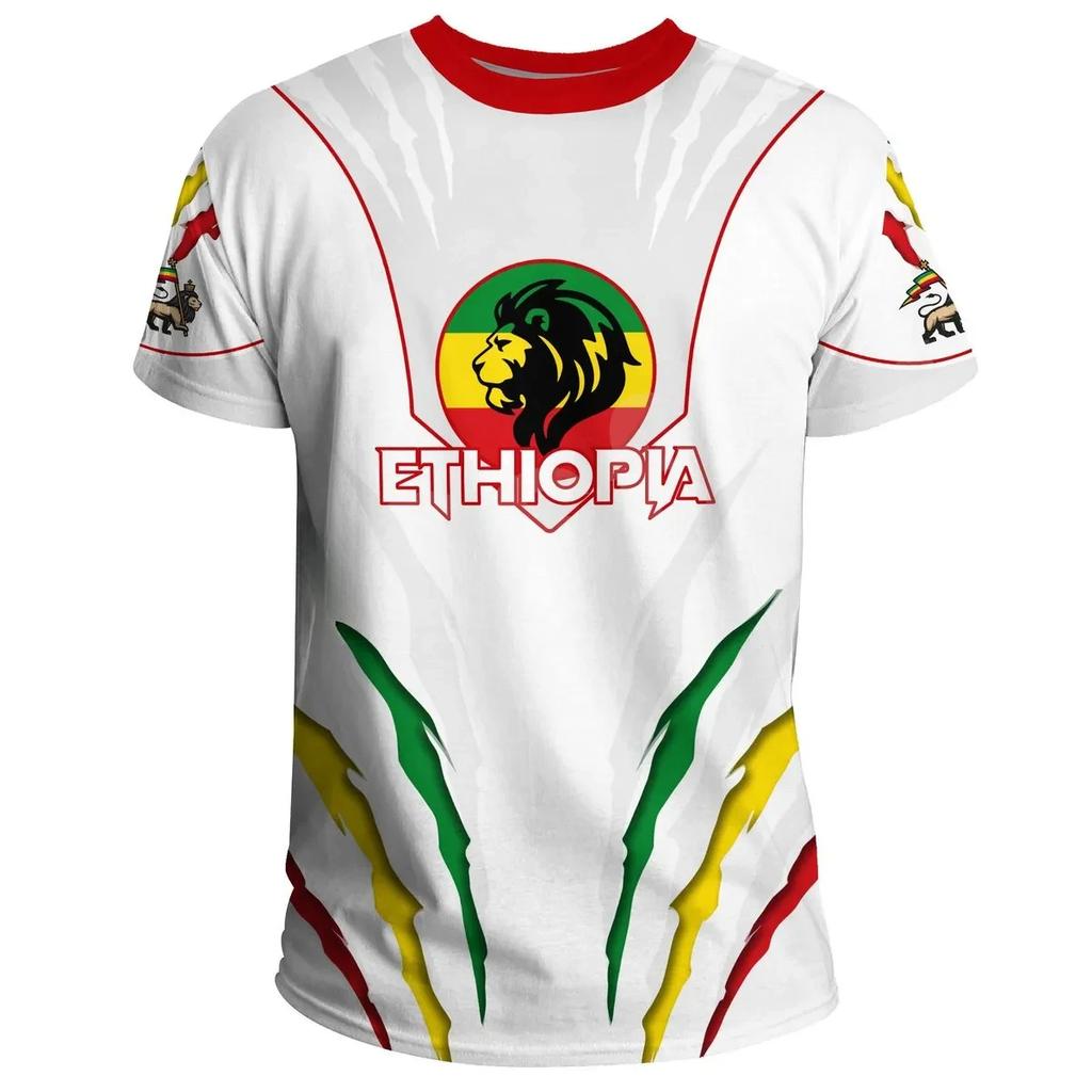 Ethiopian Flag Graphic T Shirt King Indigenous Tribe Lion 3D Printed T-shirts Men Women Casual Summer Ethiopia National Day Tops
