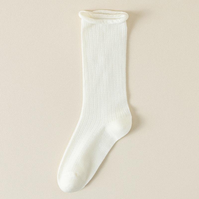 Female Spring and Summer Thin Mesh Moon Son Boneless Curled Edge Loose In The Tube Pile Socks