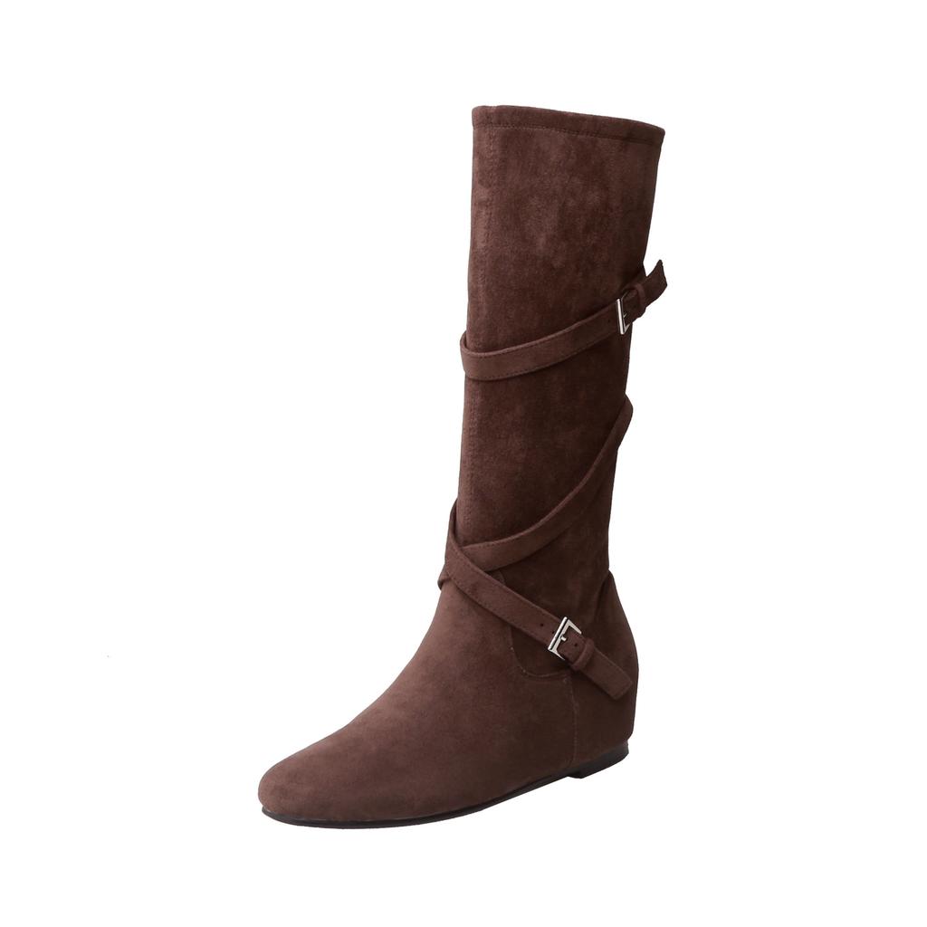 Retro temperament thick heel khaki over-the-knee boots women's boots small slim inner heightening stacking boots knight boots