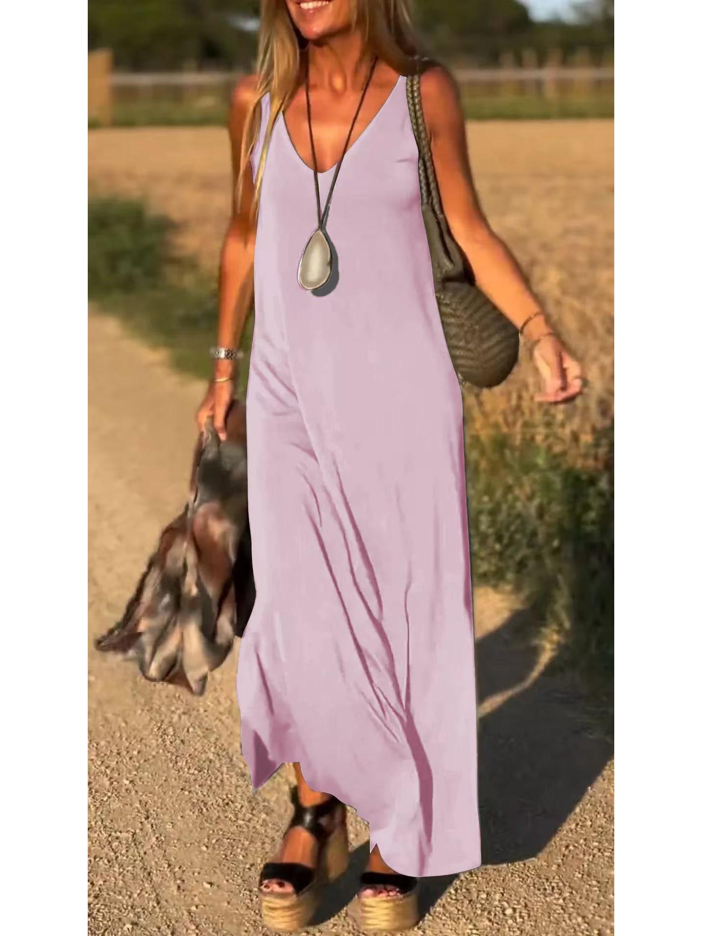 

2025 Summer Women s Trendy V-Neck Spaghetti Strap Dress M світло-фіолетового кольору
