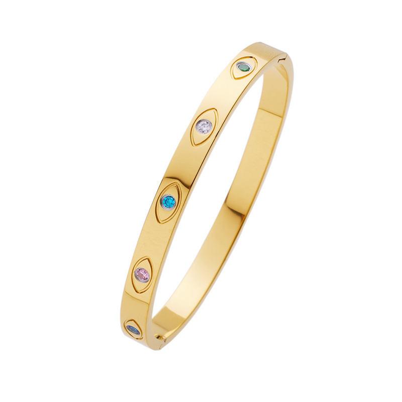 Hot Selling Goods Jewelry Colors Colourful Gemstone Zircon Bracelet Enamel 18K Gold Plated Oval Eyes Bangle for Women