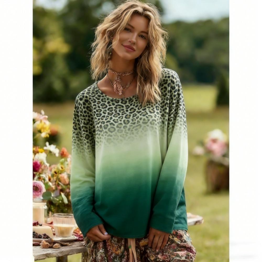 Spring Europe America Fashion Leopard Print Pullover Comfortable Women Long Sleeve T-shirt Outdoor Oversized Tees Top