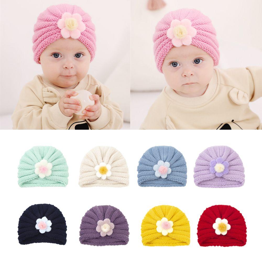 Toddler Outdoor Big Flower Infant Newborn Winter Baby Hat Beanie Cap Knitted Hats Kids Bonnet Hat