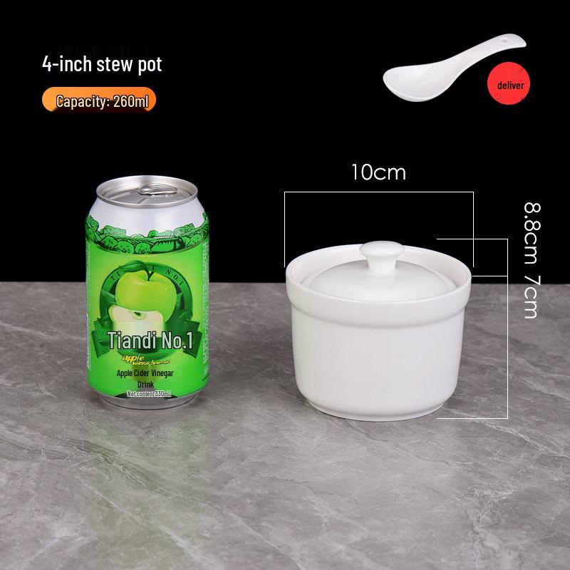 Pure White Ceramic Water-Bath Stew Pot with Gold Rim - Hotel & Commercial Grade, Ideal for Chinese Shaxian, Bird's Nest, and Steam Egg Dishes.