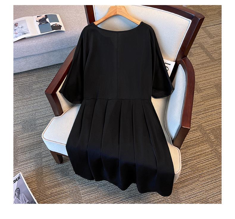 Artistic Retro Plus-Size Short-Sleeve Mid-Length Dress