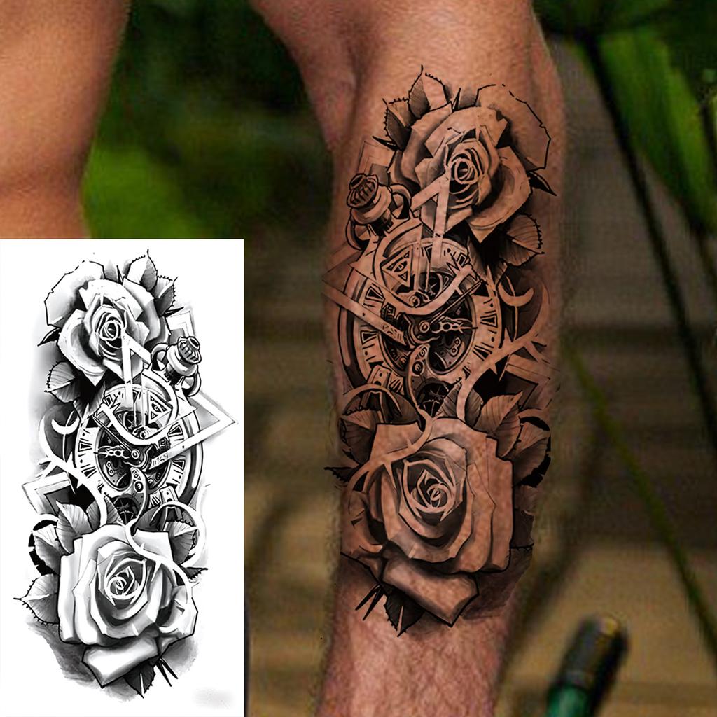 1 Sheet Death Skull Lion Temporary Tattoos For Men Women Adults Fake Wolf Skeleton Tattoo Sticker Sleeve Black Zeus