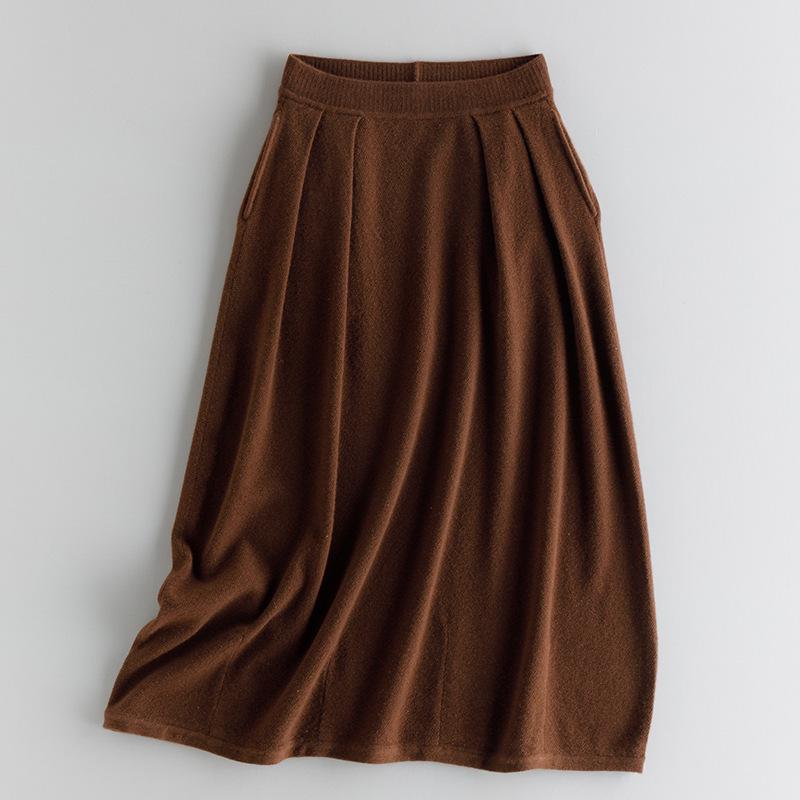 

Женская юбка миди с высокой талией и плиссировкой из 100% кашемира - Новый вязаный дизайн Осень/Зима One Size