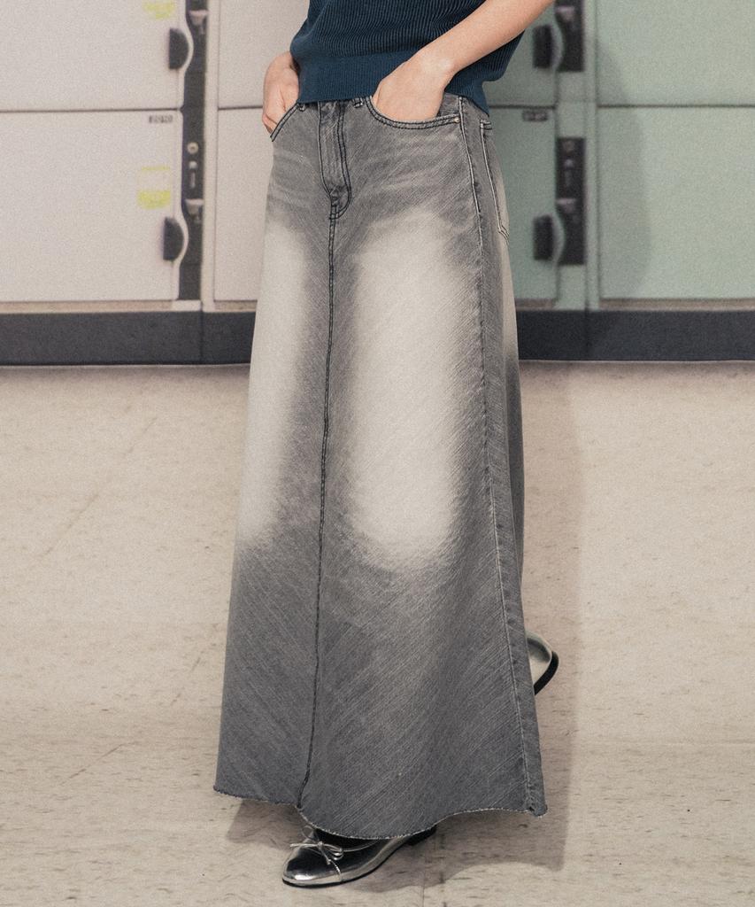 High School Disco Vintage Washed Denim Long Skirt
